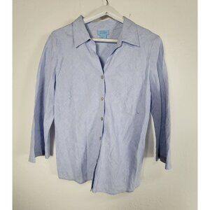 Sigrid Olsen So Blue Womens 3/4 Sleeve Button-Up 100% Linen Shirt Large Casual
